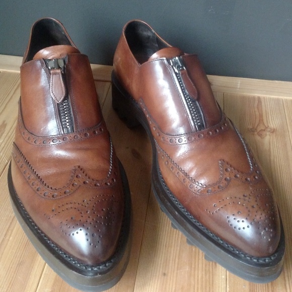 PRADA Runway Lug Sole Wingtip Zip-up Brogues - Picture 1 of 8